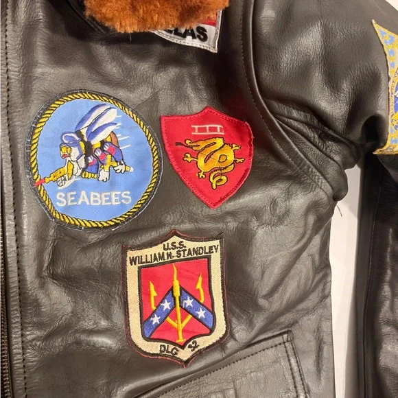 Men's Cockpit Aviator Leather Bomber Jacket with Patches L Large - Picture 9 of 16